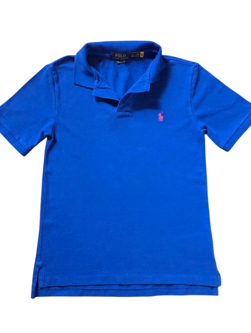 Ralph Lauren Boys Short Sleeve Blue Polo with Pink Pony Logo Polo Shirt